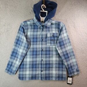 NEW Hurley Hooded Flannel Shirt Boy Youth Large Button Up‎ Blue Plaid